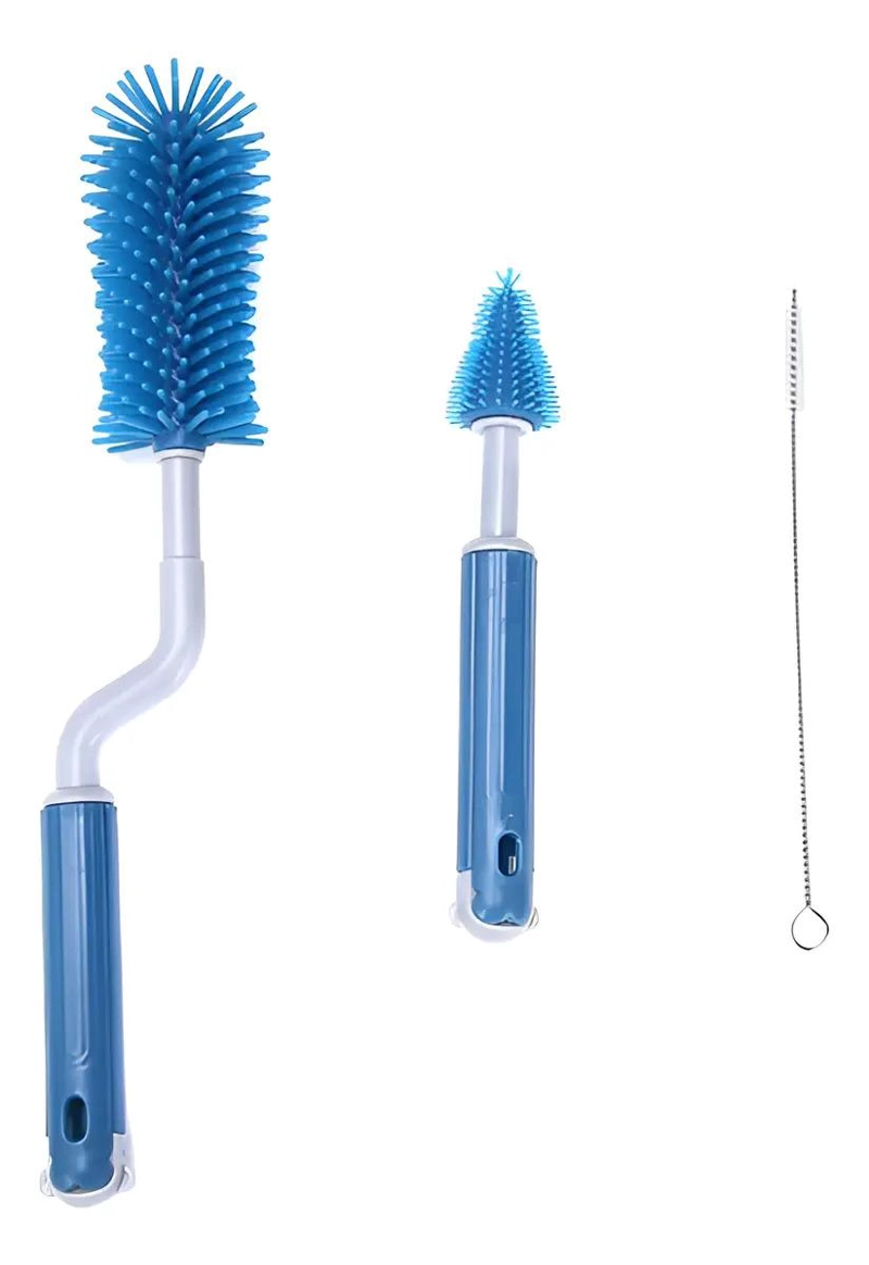 KIT DE CEPILLOS AZUL LIMPIA MAMADERA 3 PIEZAS, SILICONA BEBE - 1