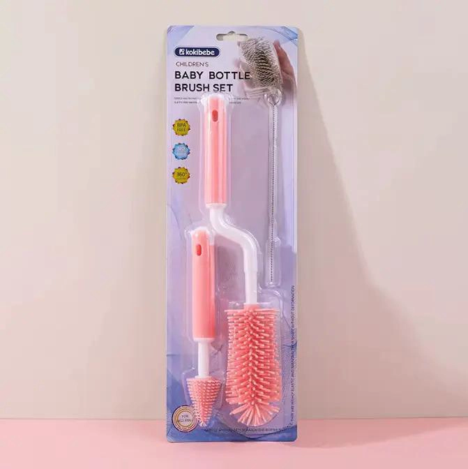 KIT DE CEPILLOS AZUL LIMPIA MAMADERA 3 PIEZAS, SILICONA BEBE - 4