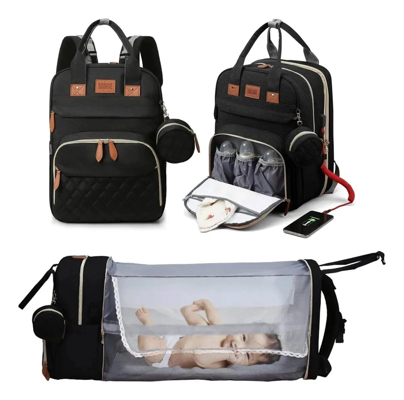 MOCHILA MATERNAL 3 EN 1, CUNA PLEGABLE PORTATIL MUDADOR BEBE - 2