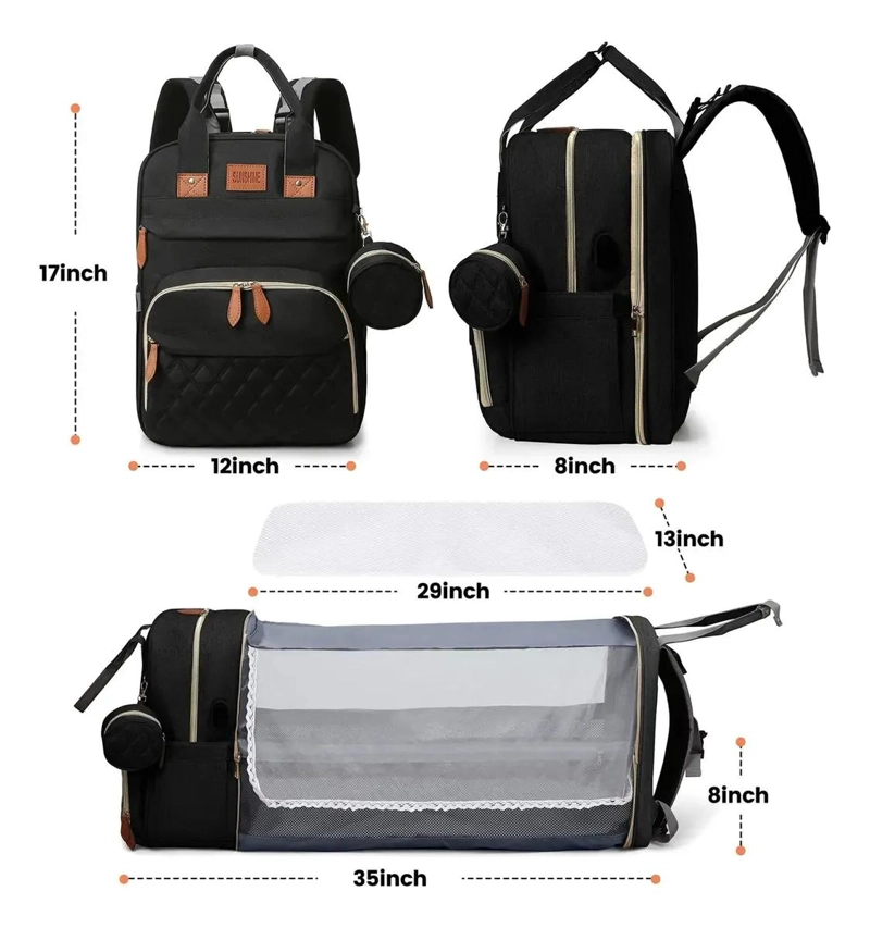 MOCHILA MATERNAL 3 EN 1, CUNA PLEGABLE PORTATIL MUDADOR BEBE - 4