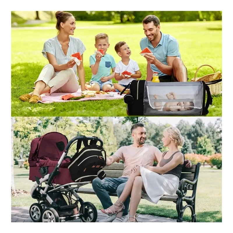 MOCHILA MATERNAL 3 EN 1, CUNA PLEGABLE PORTATIL MUDADOR BEBE - 5