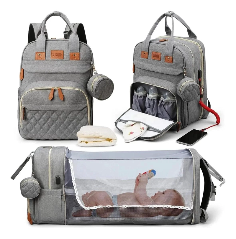 MOCHILA MATERNAL 3 EN 1, CUNA PLEGABLE PORTATIL MUDADOR BEBE - 1
