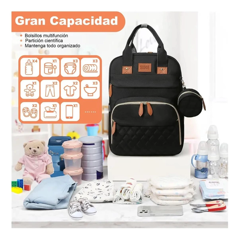 MOCHILA MATERNAL 3 EN 1, CUNA PLEGABLE PORTATIL MUDADOR BEBE - 2