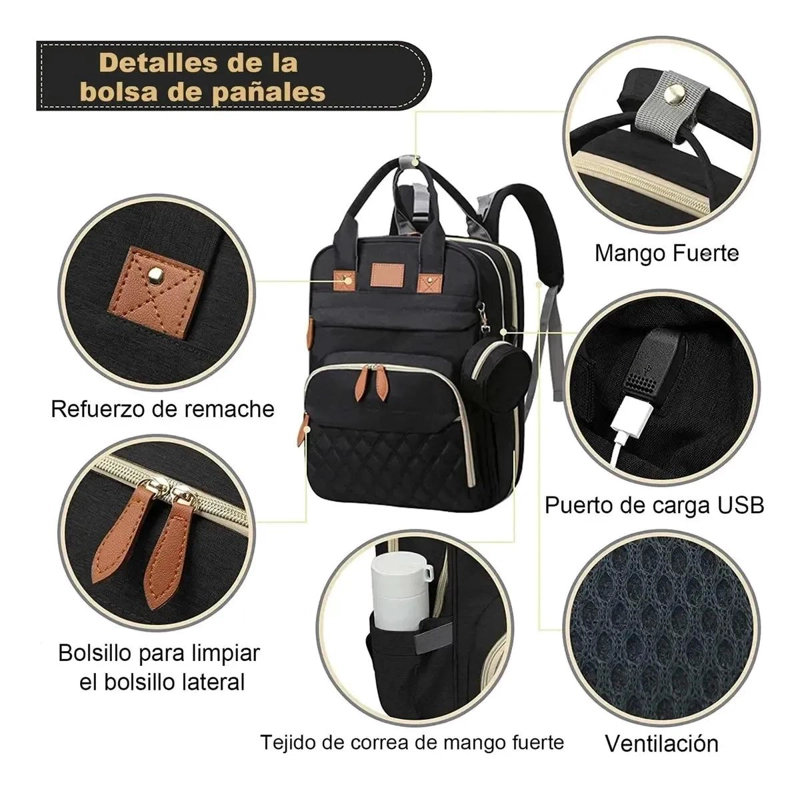 MOCHILA MATERNAL 3 EN 1, CUNA PLEGABLE PORTATIL MUDADOR BEBE - 3