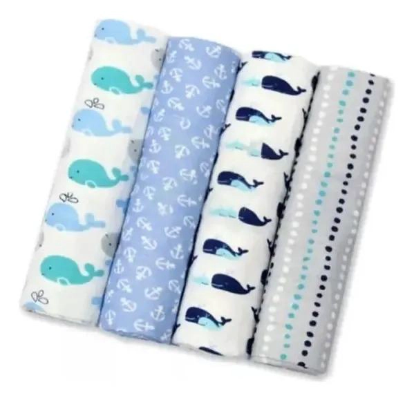 SET 4 MANTAS AZUL  TUTOS BEBE PAÑALES TELA ESTAMPADOS - 4