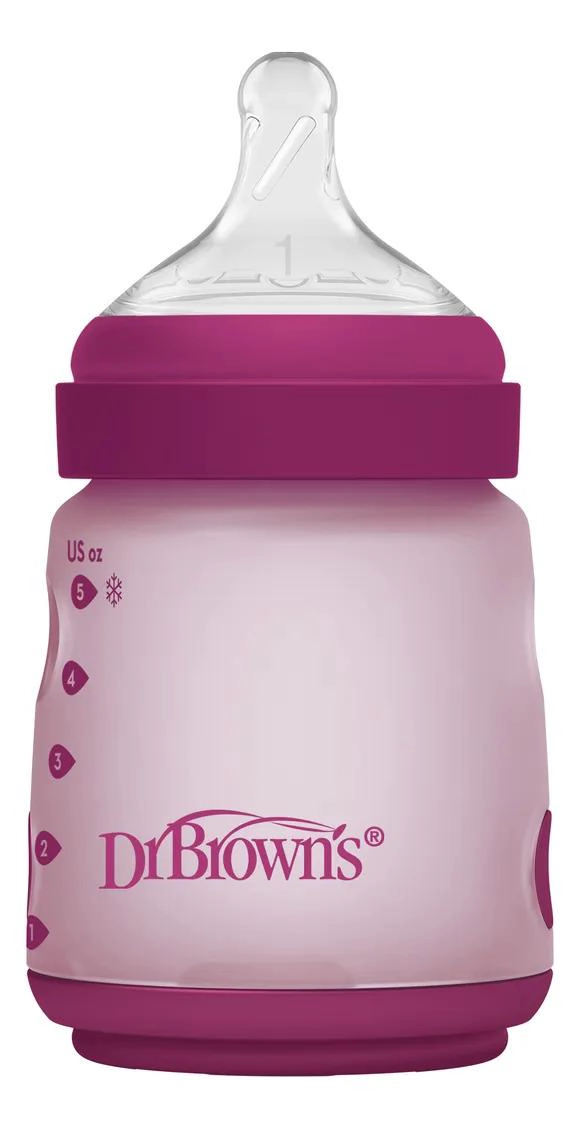 MAMADERA ANTICOLICO DR. BROWN'S BOCA ANCHA SILICONA 150ML ROSA - 1