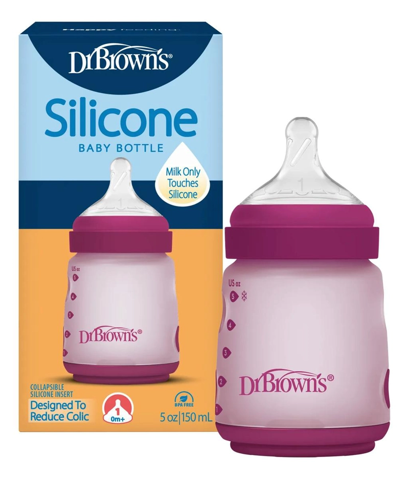 MAMADERA ANTICOLICO DR. BROWN'S BOCA ANCHA SILICONA 150ML ROSA - 2