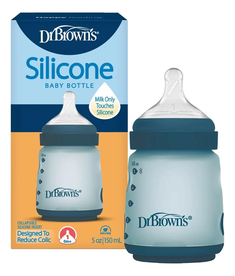 MAMADERA ANTICOLICO DR. BROWN'S BOCA ANCHA SILICONA 150ML AZUL - 2