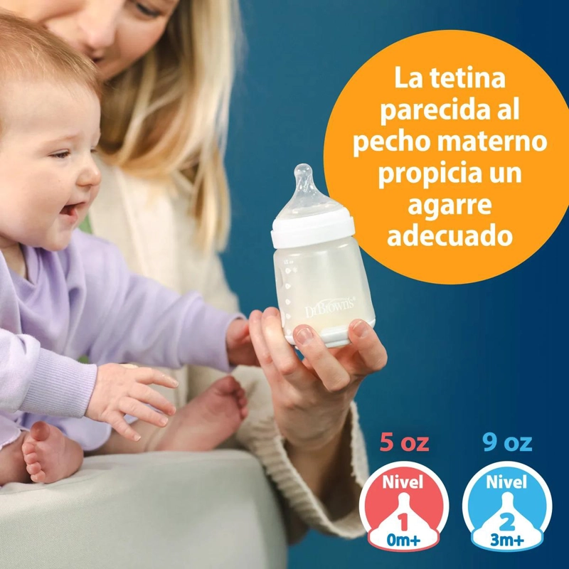 MAMADERA ANTICOLICO DR. BROWN'S BOCA ANCHA SILICONA 150ML AZUL - 9