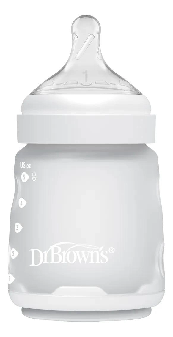 MAMADERA ANTICOLICO DR. BROWN'S BOCA ANCHA SILICONA 150ML BLANCO - 1