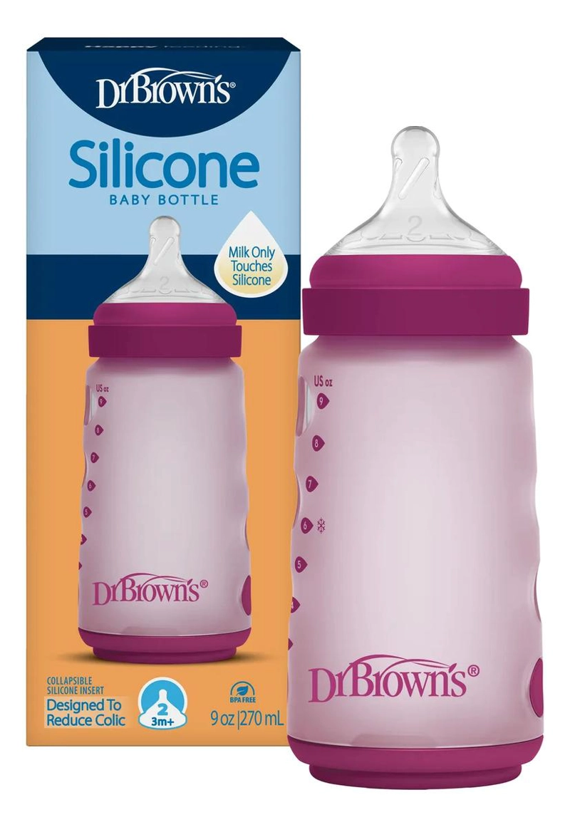 MAMADERA ANTICOLICO SILICONA BOCA ANCHA DR. BROWN'S 270ML ROSA - 1