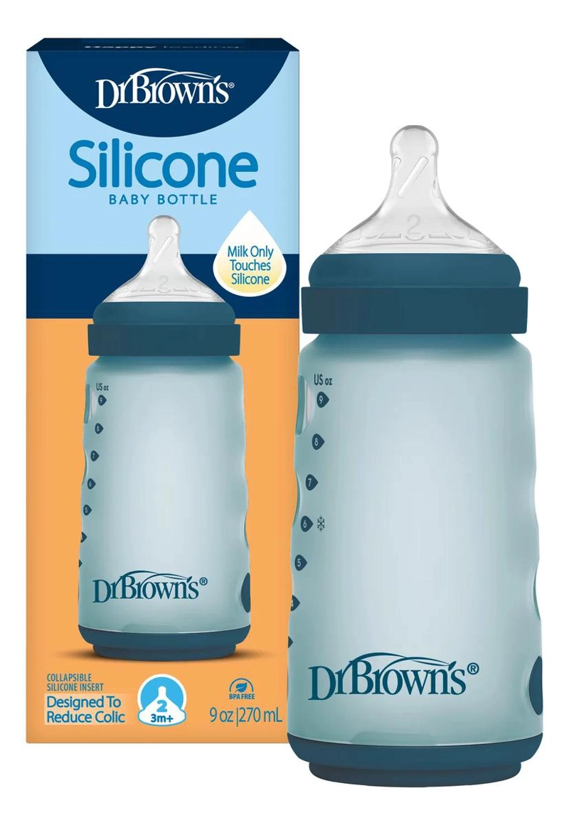 MAMADERA ANTICOLICO SILICONA BOCA ANCHA DR. BROWN'S 270ML AZUL - 1