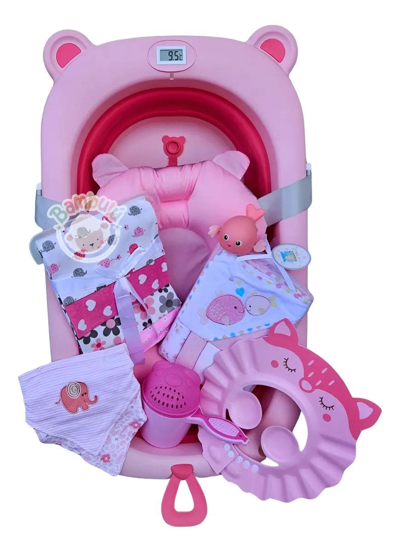 BAÑERA PLEGABLE ROSA CON TERMOMETRO Y ACCESORIOS TUTOS BEBE - 1