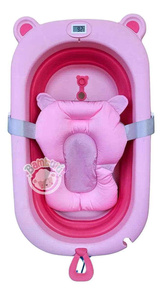 BAÑERA PLEGABLE ROSA CON TERMOMETRO + ACCESORIOS BEBE - 2