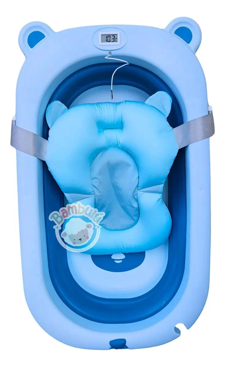 BAÑERA PLEGABLE CELESTE CON TERMOMETRO + ACCESORIOS BEBE - 2