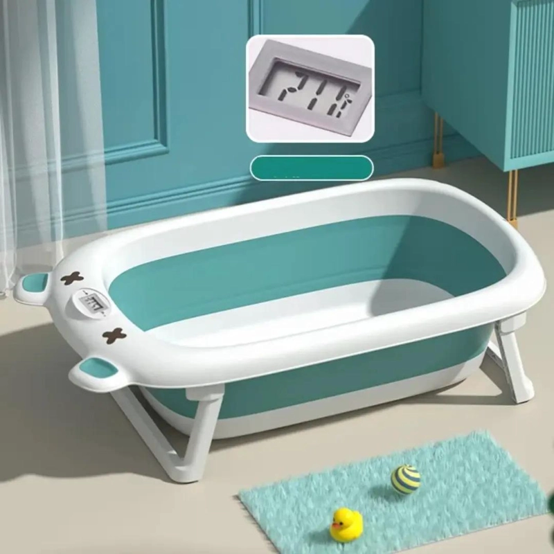 BAÑERA PLEGABLE AZUL+ TERMOMETRO + ACCESORIOS BEBE  BAÑO - 2