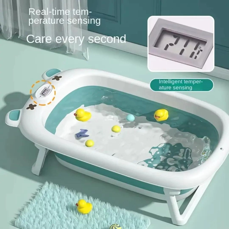 BAÑERA PLEGABLE AZUL+ TERMOMETRO + ACCESORIOS BEBE  BAÑO - 3