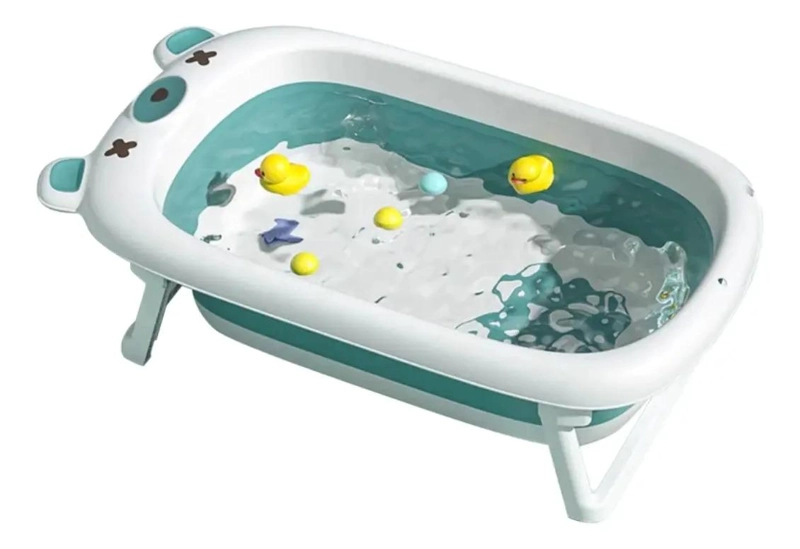 BAÑERA PLEGABLE AZUL+ TERMOMETRO + ACCESORIOS BEBE  BAÑO - 4