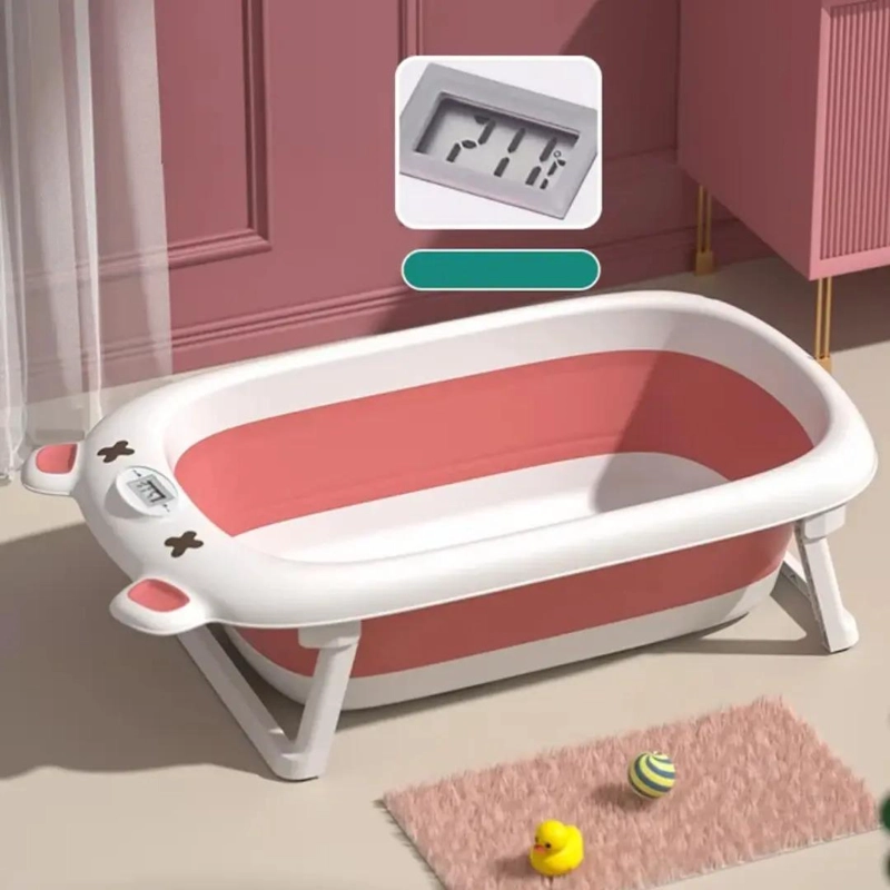 BAÑERA PLEGABLE ROSA + TERMOMETRO + ACCESORIOS BEBE  BAÑO - 2