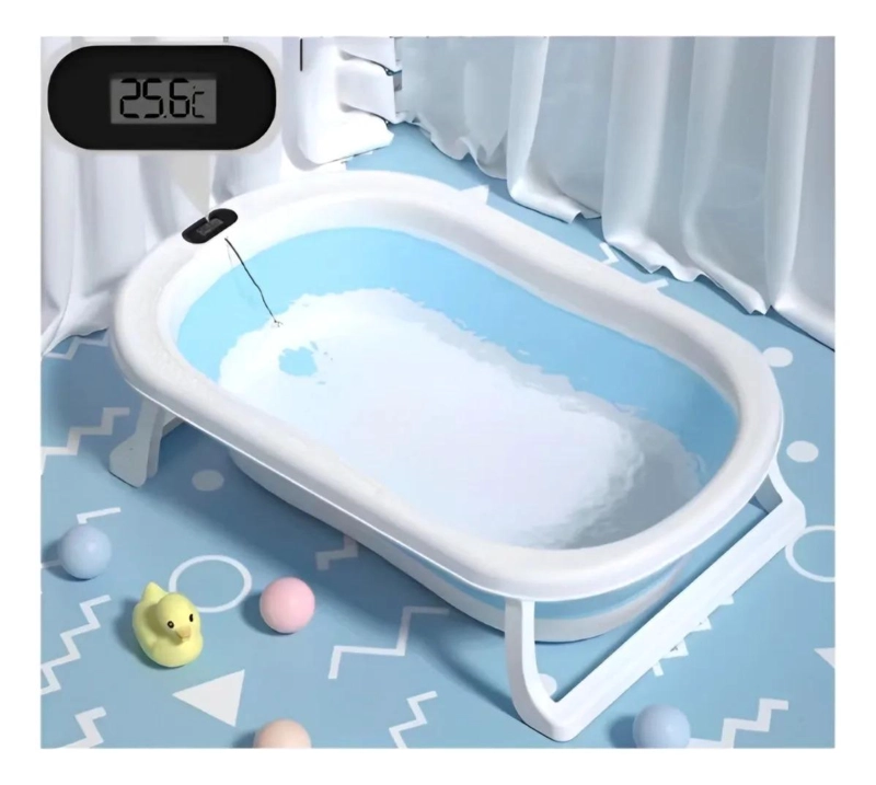 BAÑERA PLEGABLE CELESTE BEBE CON TERMOMETRO + ACCESORIOS - 3