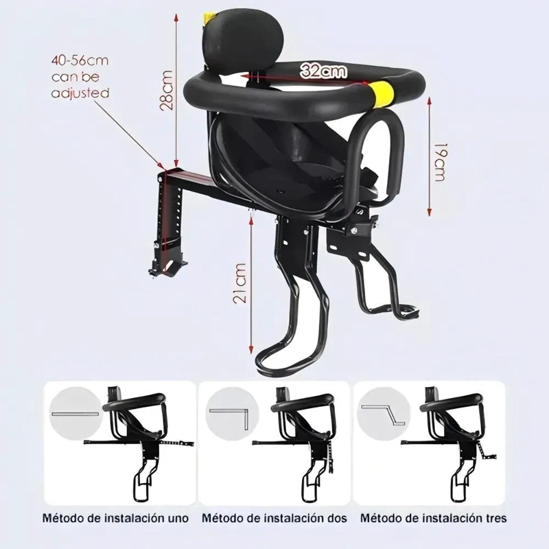 SILLA FRONTAL DE BICICLETA PARA NIÑOS Y BEBES - 30KG NEGRO - 2