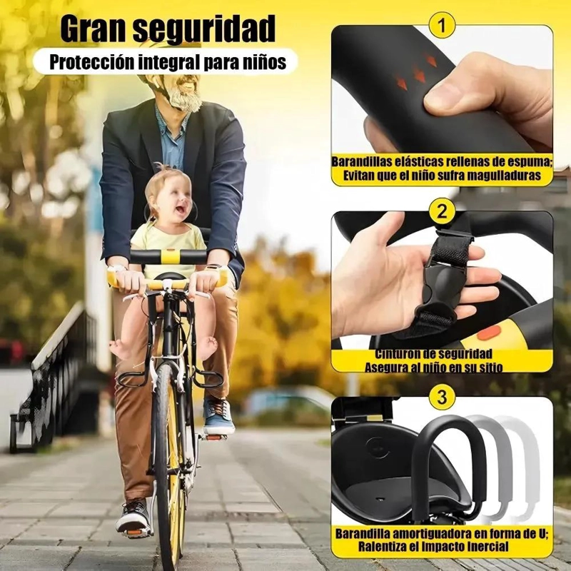 SILLA FRONTAL DE BICICLETA PARA NIÑOS Y BEBES - 30KG NEGRO - 4