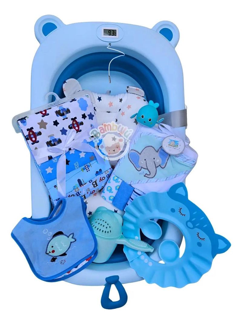 BAÑERA PLEGABLE AZUL CON TERMOMETRO Y ACCESORIOS TUTOS BEBE - 1