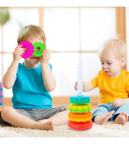 JUGUETES GIRATORIOS APILABLES TORRE RAINBOW JUEGO MONTESSORI - 3