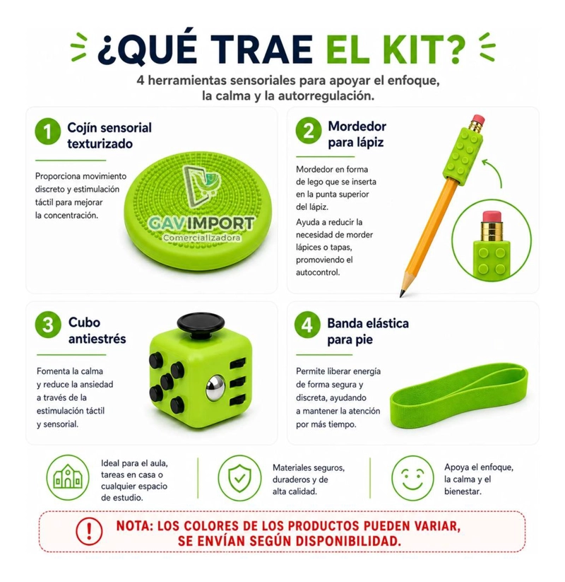 PACK SENSORIAL ESCOLAR VERDE, ANTIESTRES, REGULACION AUTISMO TDAH - 2
