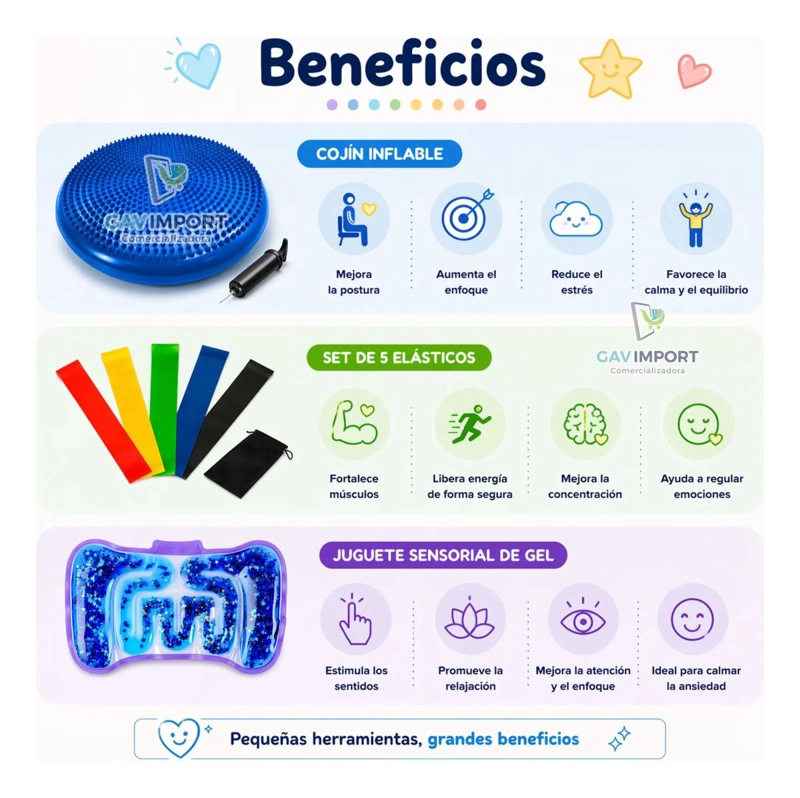 PACK SENSORIAL ESCOLAR AZUL, REGULACION AUTISMO, TDAH, NIÑOS - 2
