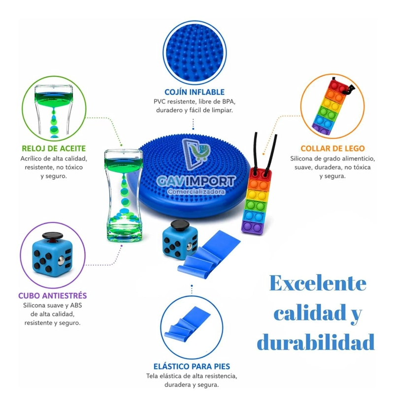 KIT SENSORIAL AZUL AUTISMO, REGULACION TDAH, NIÑOS ADULTOS - 2