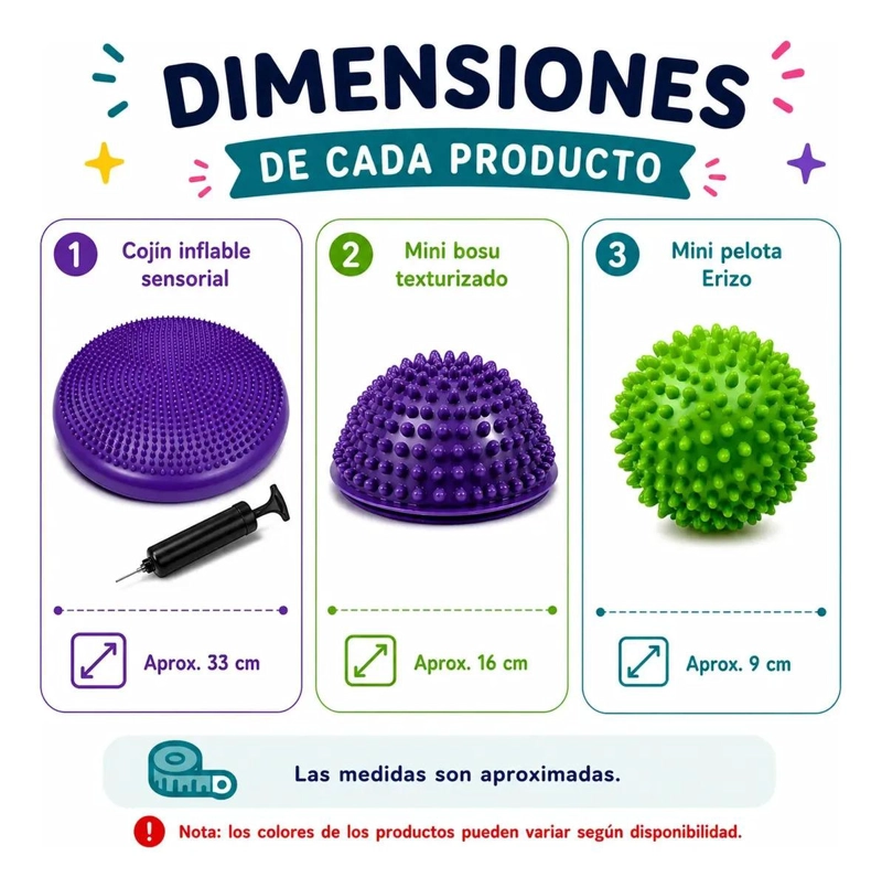 KIT SENSORIAL GRIS COJIN, MINI BOSU, PELOTA ERIZO, TEA, TDAH - 4