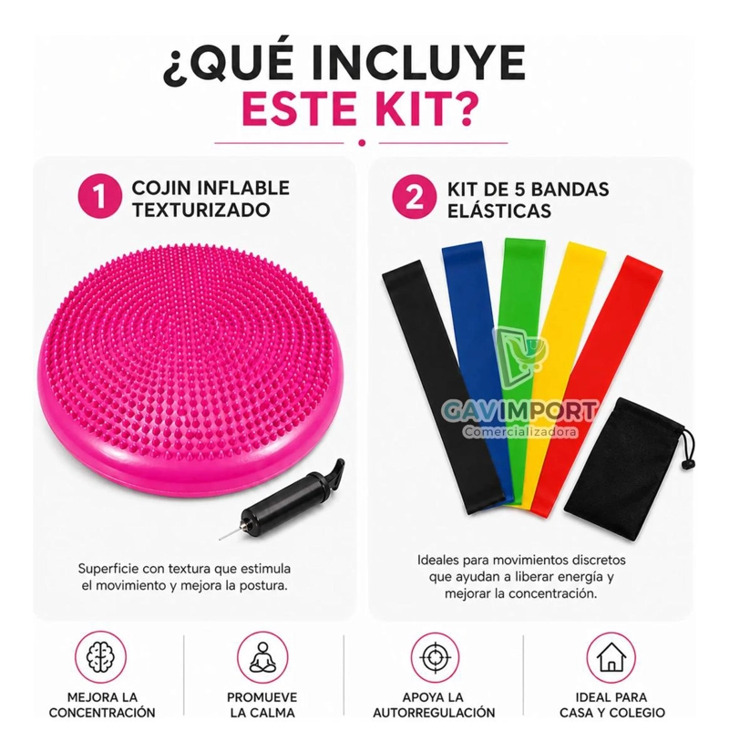 KIT COJIN SENSORIAL FUCSIA SET 5 BANDAS, REGULACION AUTISMO TDAH - 2
