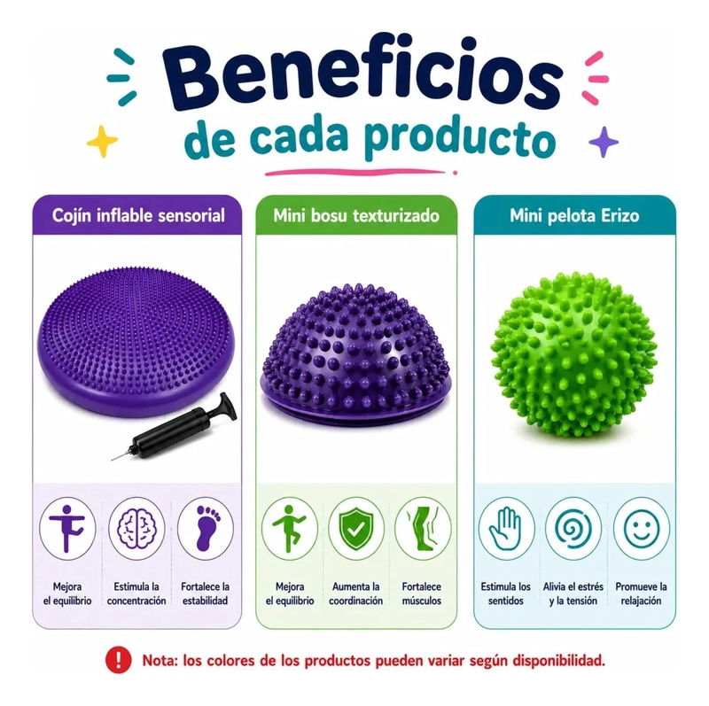 KIT SENSORIAL VERDE COJIN, MINI BOSU, PELOTA ERIZO, TEA, TDAH - 3