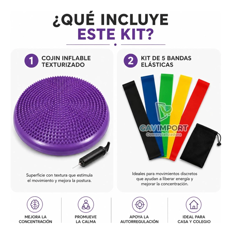 KIT COJIN SENSORIAL MORADO SET 5 BANDAS, REGULACION AUTISMO TDAH - 2