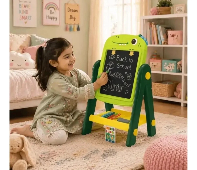PIZARRA ATRIL INFANTIL DISEÑO DINOSAURIO CON TIZAS Y BORRADO - 3
