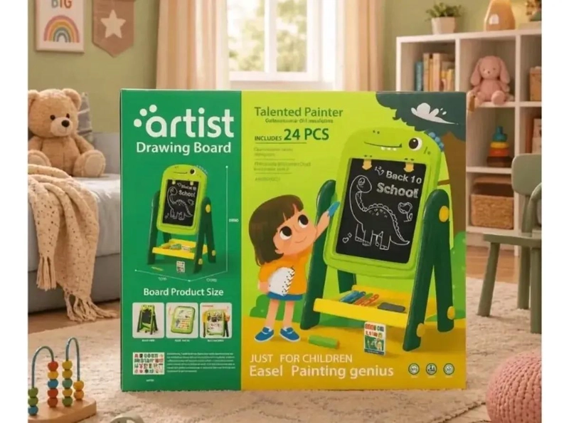 PIZARRA ATRIL INFANTIL DISEÑO DINOSAURIO CON TIZAS Y BORRADO - 4