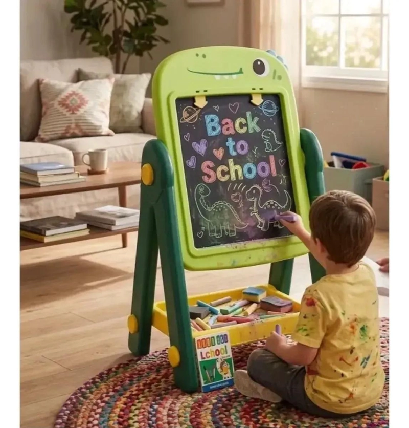 PIZARRA ATRIL INFANTIL DISEÑO DINOSAURIO CON TIZAS Y BORRADO - 5