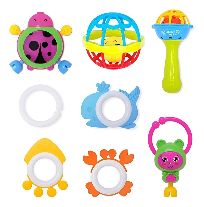 SET 5 SONAJEROS MORDEDORES SENSORIAL PARA BEBES MULTICOLOR - 1