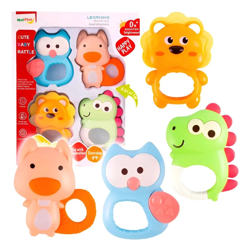SET 4 SONAJEROS Y MORDILLO PARA DENTICION ANIMALITOS GAV IMP - 1