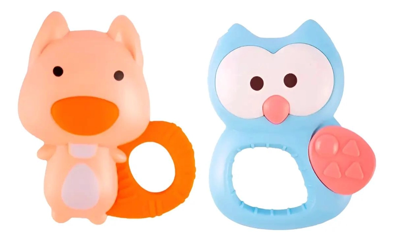 SET 4 SONAJEROS Y MORDILLO PARA DENTICION ANIMALITOS GAV IMP - 2