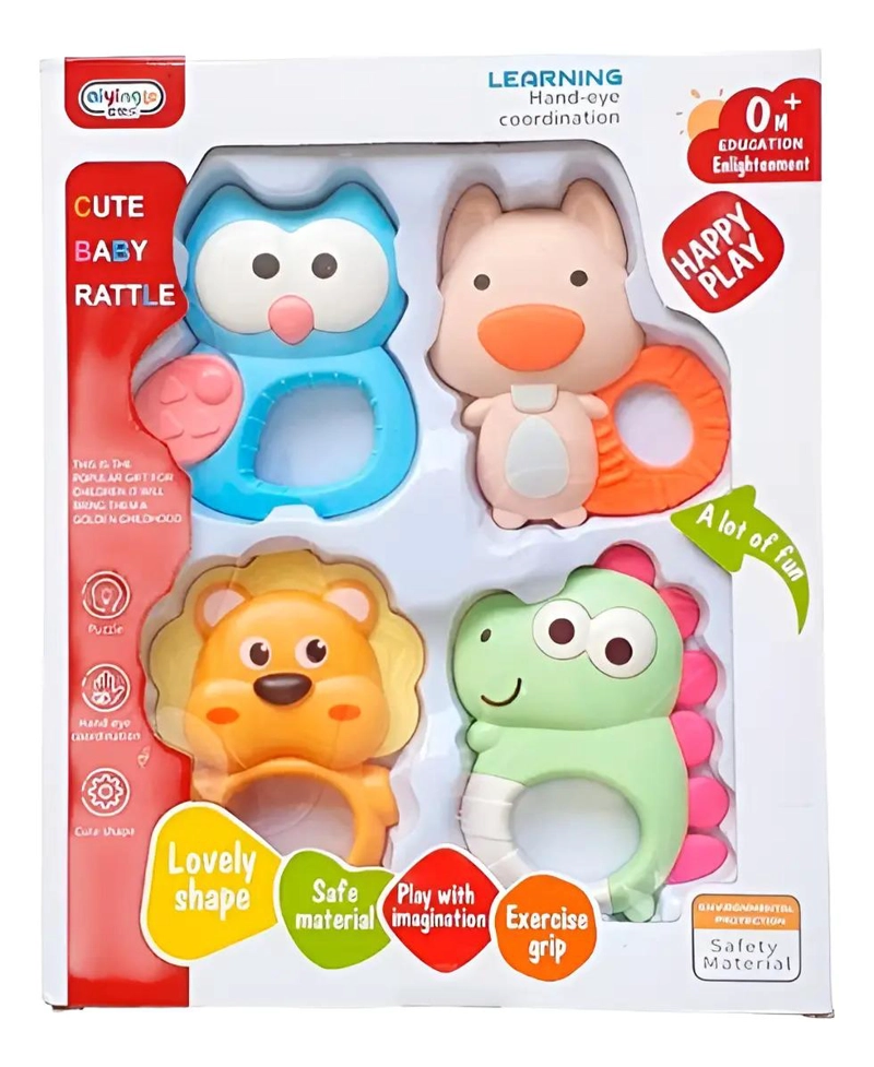 SET 4 SONAJEROS Y MORDILLO PARA DENTICION ANIMALITOS GAV IMP - 4