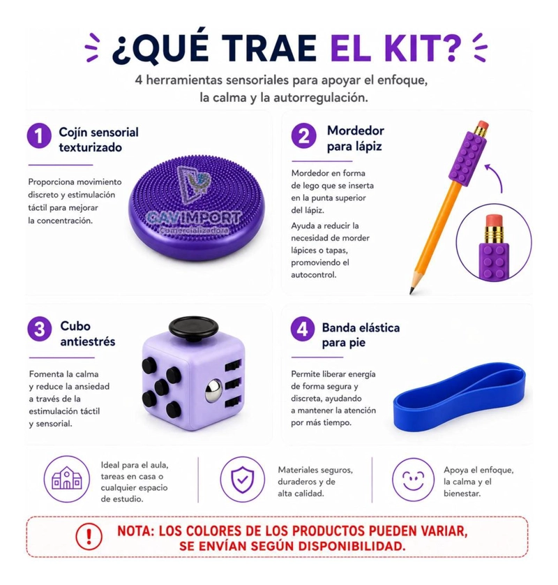 PACK SENSORIAL ESCOLAR MORADO, ANTIESTRES, REGULACION AUTISMO TDAH - 2