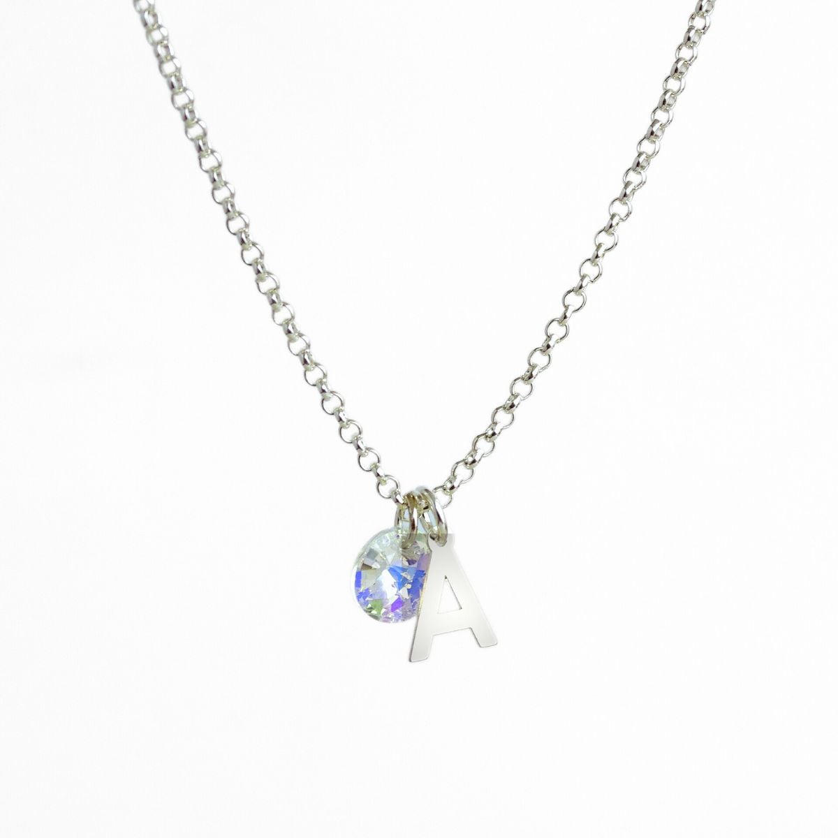 CADENA DE PLATA CON INICIAL Y CRISTAL - A - 1