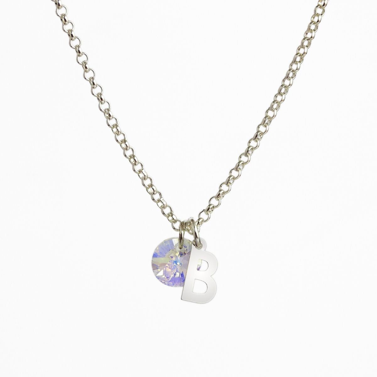 CADENA PLATA MUJER CON INICIAL Y CRISTAL - B - 1