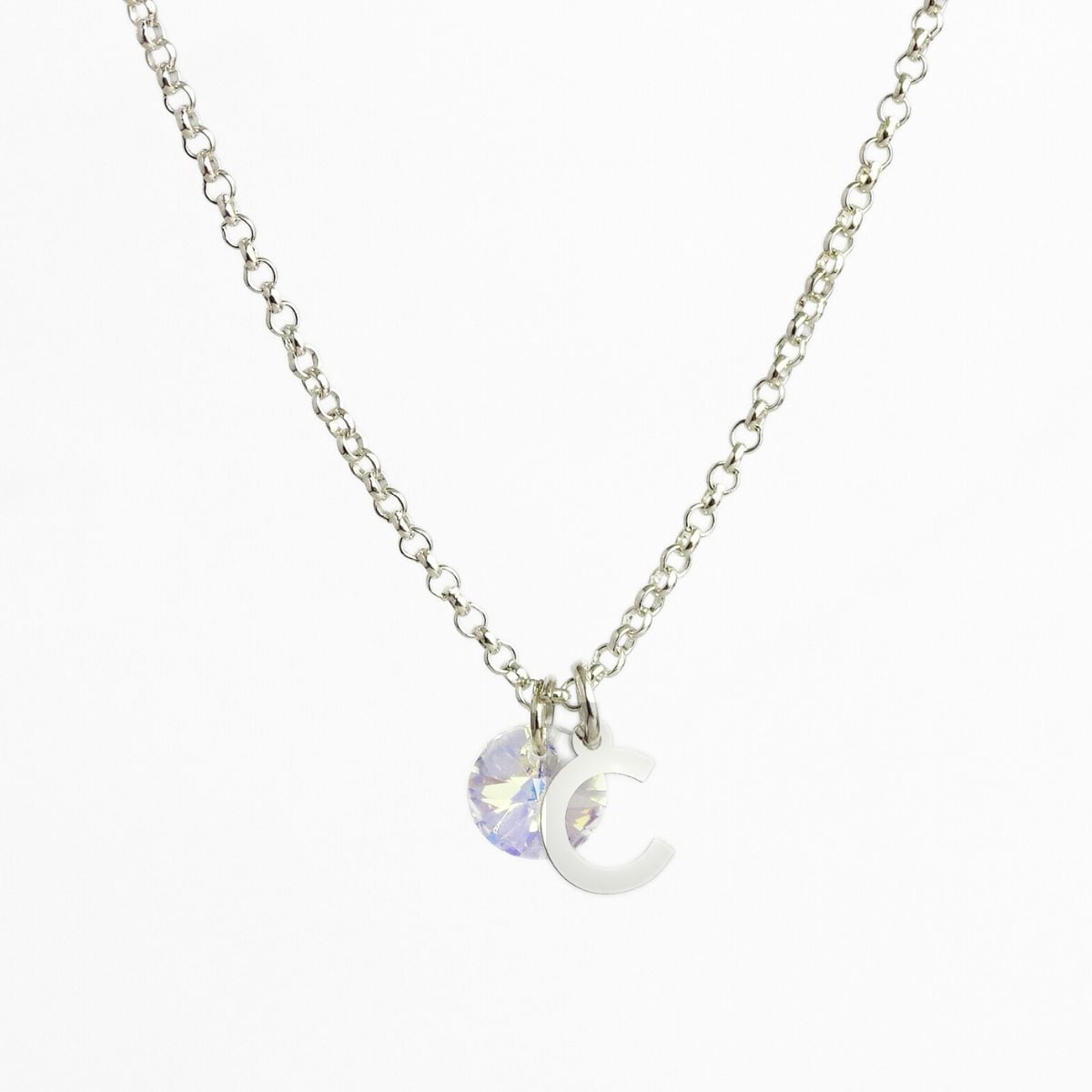 CADENA PLATA MUJER CON INICIAL Y CRISTAL - C - 1