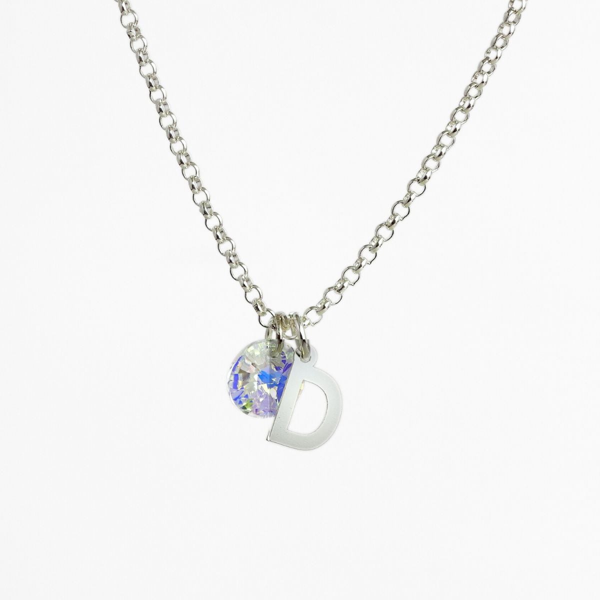 CADENA PLATA MUJER CON INICIAL Y CRISTAL - D - 1