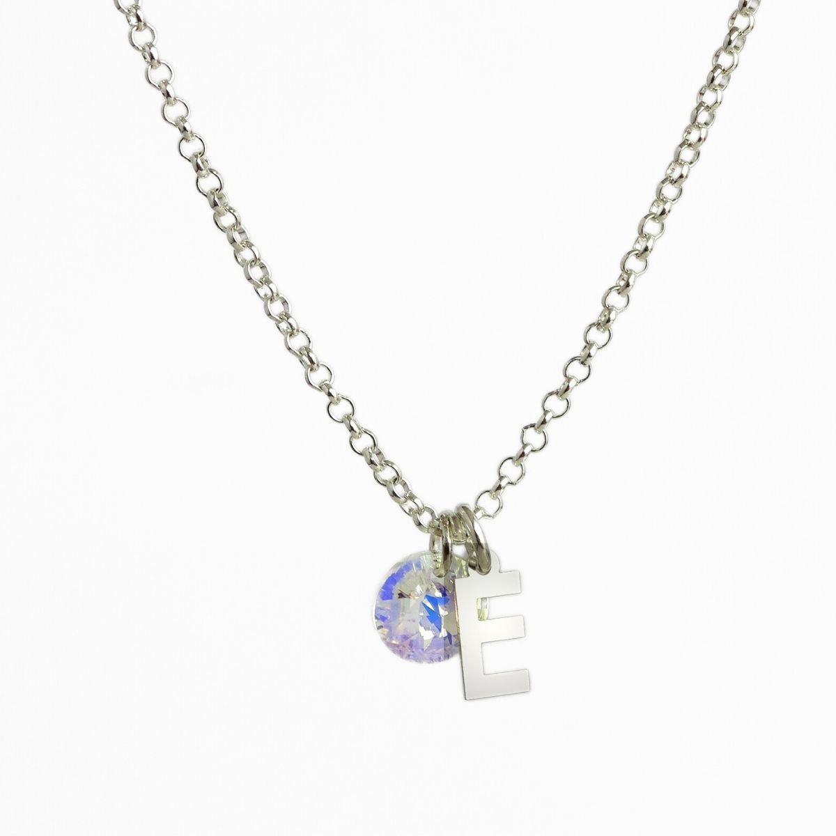 CADENA PLATA MUJER CON INICIAL Y CRISTAL - E - 1