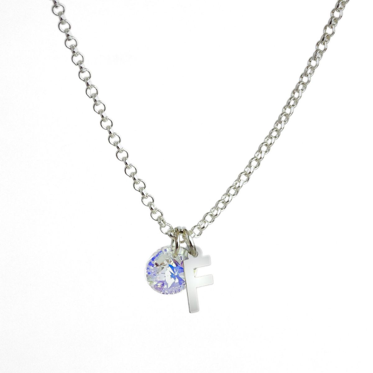 CADENA PLATA MUJER CON INICIAL Y CRISTAL - F - 1