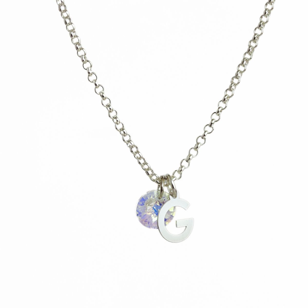 CADENA PLATA MUJER CON INICIAL Y CRISTAL - G - 1